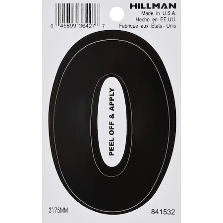 Hillman HILLMAN 3 in. Black Vinyl Self-Adhesive Letter O 1 pc, PK6 841532